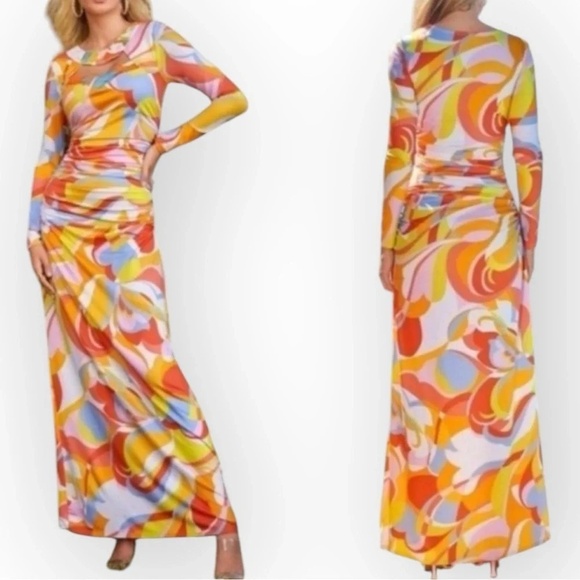 Boston Proper Long Sleeve Cutout Maci Dress Sequins Colorful Printed Size XS - Picture 1 of 15